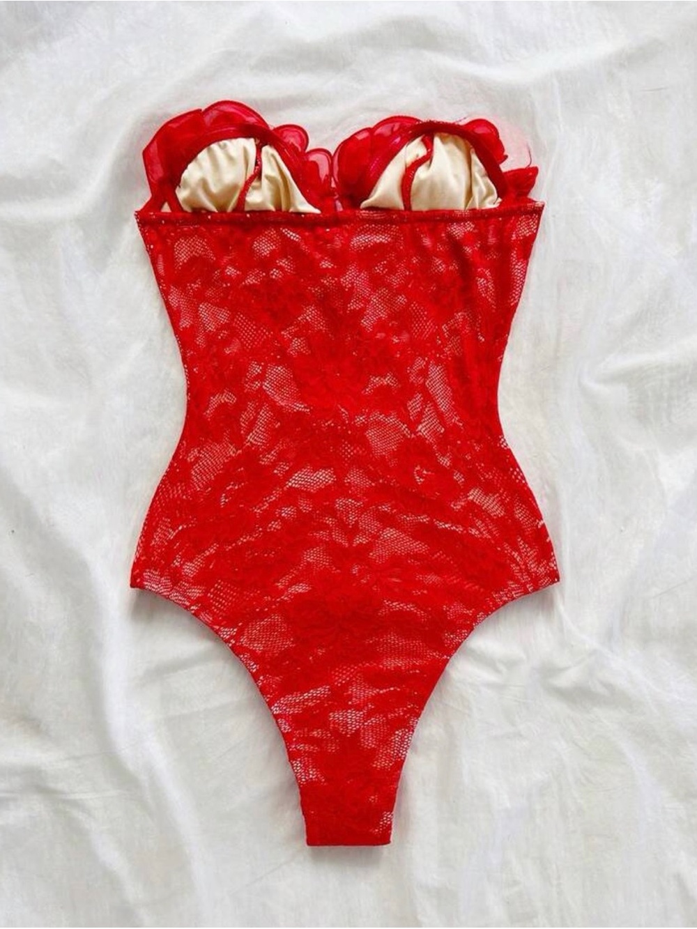 Red Lace Ruffled Bodysuit - Picture 2 of 3